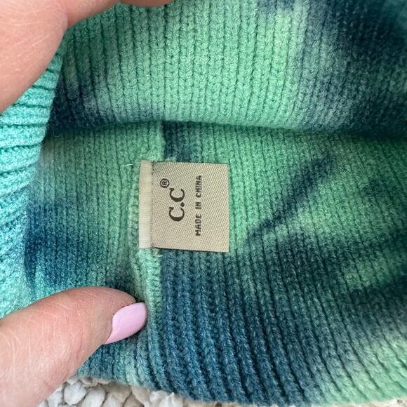 NEW! Kid’s Teal Blue or Yellow Gray Tie Dye Pom Pom Ribbed Beanie (K0082) - Picture 9 of 13